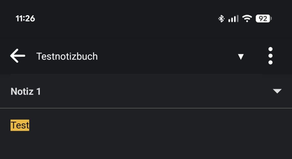 Joplin hightlightet beim Suchen aufgerufener Notizen entsprechende Stellen